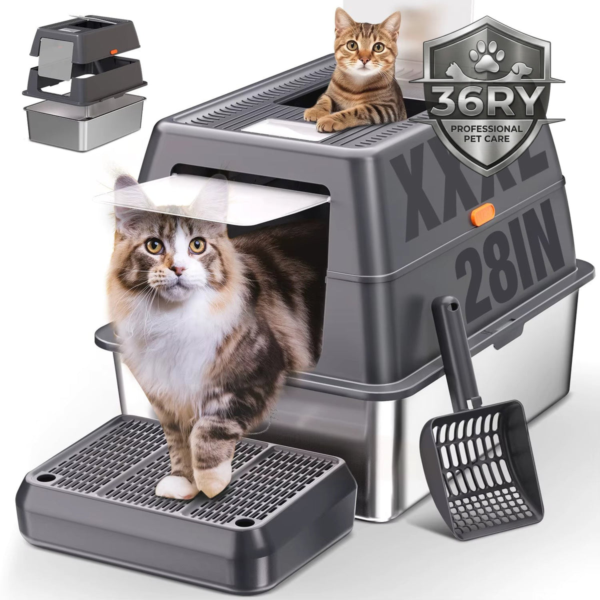 36RY™ Stainless Steel Pet Litter Box with Lid (Extra Large)